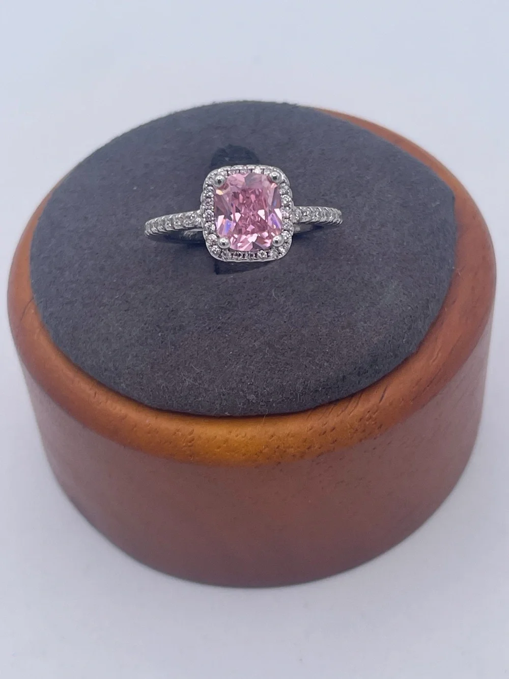925 Sterling Silver Pink Cushion Cut CZ Halo Ring Cubic Zirconia Pave Band sz 8